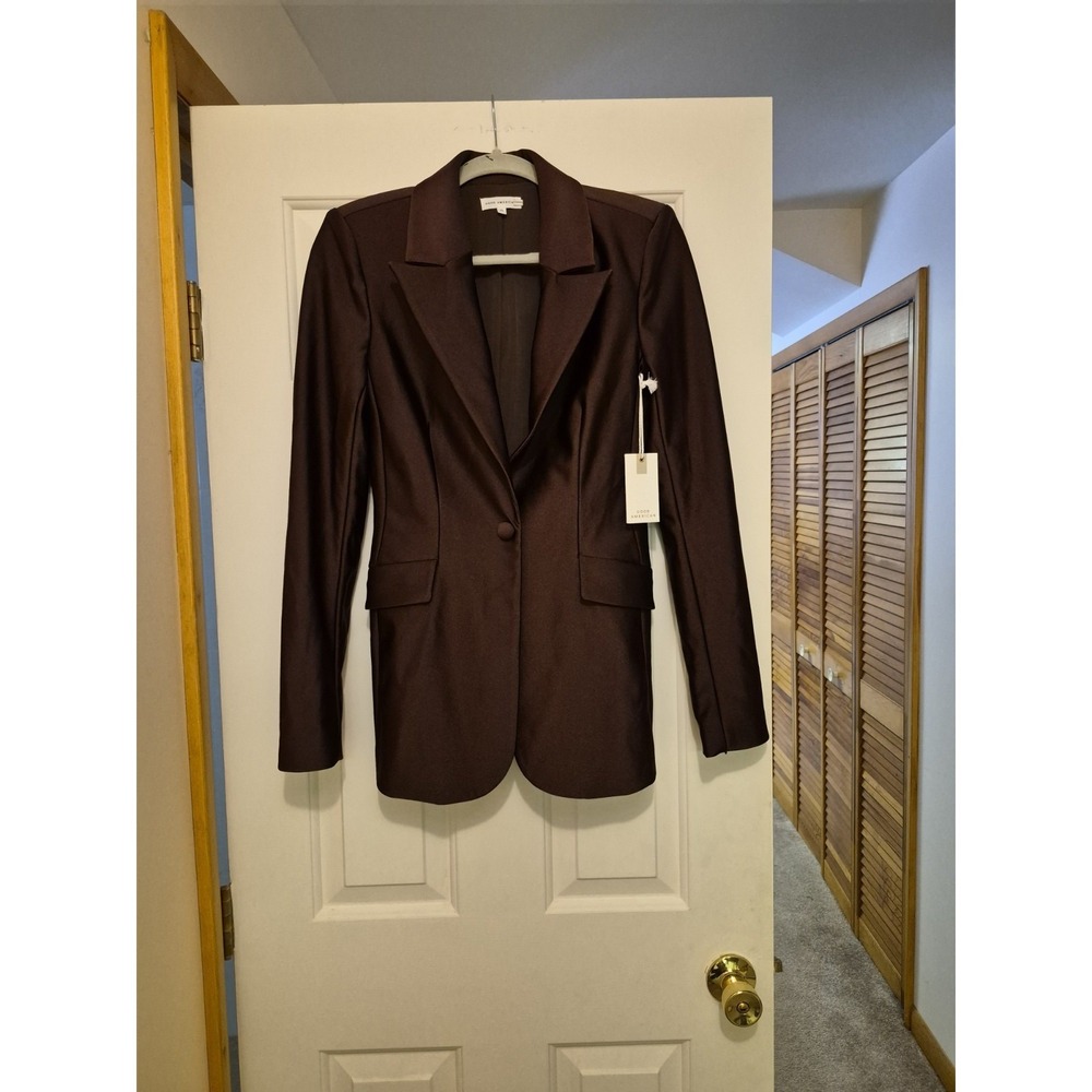 Good American Women Brown Satin Single Breasted Blazer Jacket Size 0 NWT - Picture 2 of 6